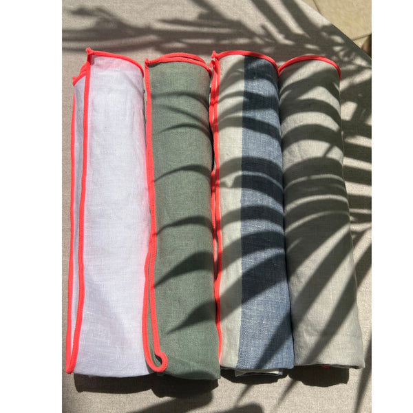 Set of 8 Linen  Napkins - Wide Blue Stripes
