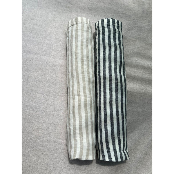 Set of 8 Linen  Napkins - Charcoal Stripes