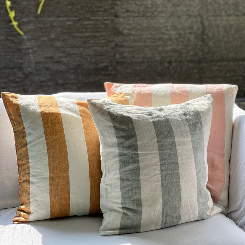 Linen Cushion Cover - Wide Mustard Stripes