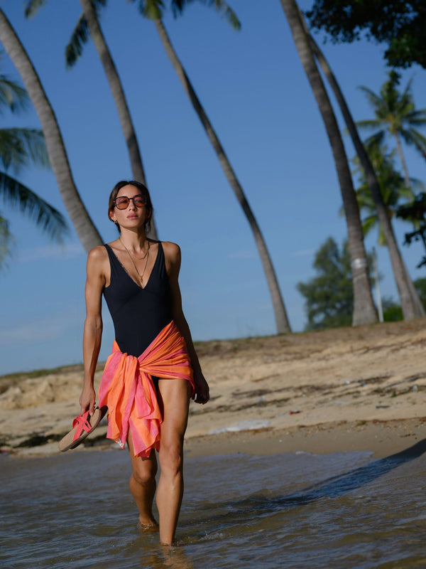 Striped Sarong - Mandarin / Raspberry