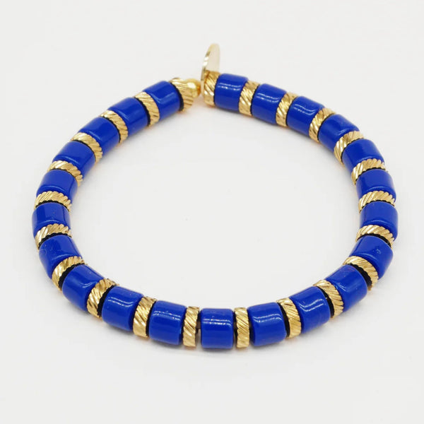 Hair Ties Bracelet - Stripes Gold Blue Bichou