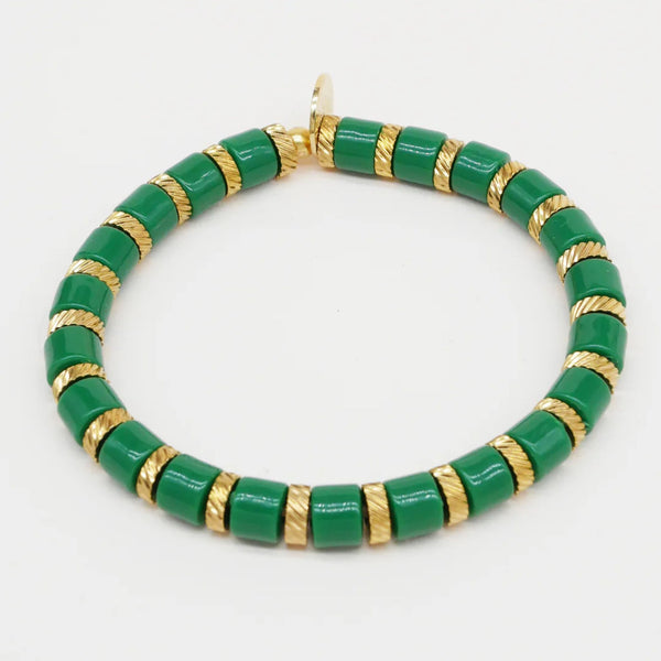 Hair Ties Bracelet - Stripes Gold Green Bichou