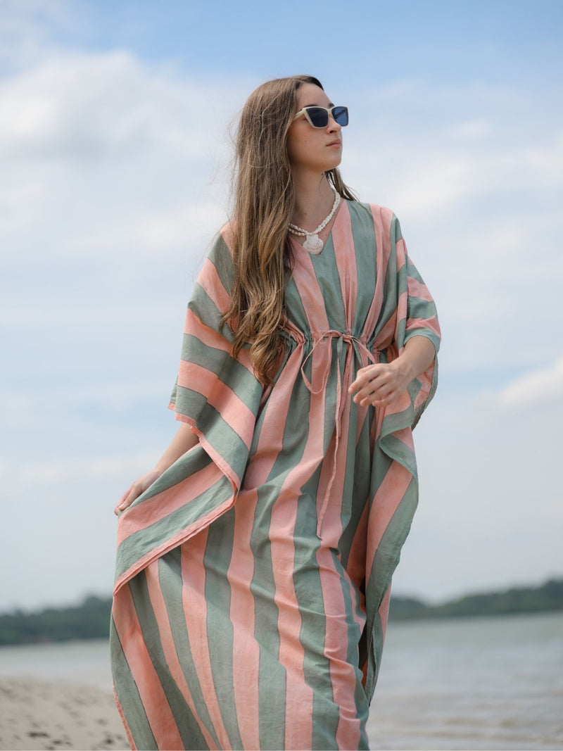 Striped Kaftan - Blush/Celadon