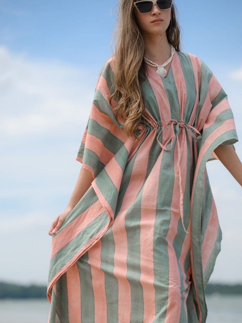 Striped Kaftan - Blush/Celadon
