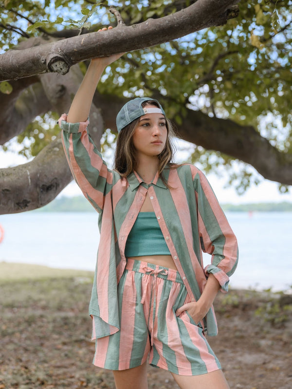 Striped Long Sleeve Shirt - Blush/Celadon