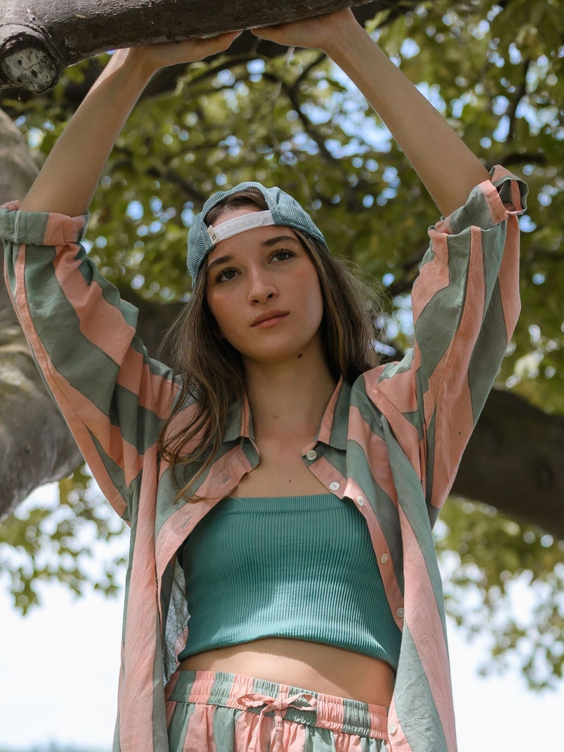 Striped Long Sleeve Shirt - Blush/Celadon