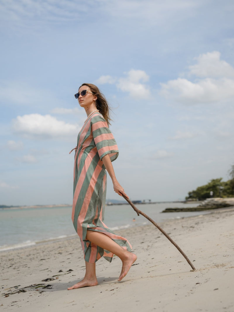 Striped Kaftan - Blush/Celadon