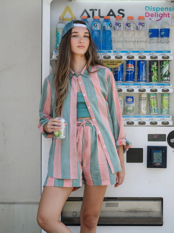 Striped Long Sleeve Shirt - Blush/Celadon