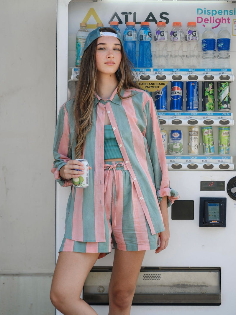 Striped Long Sleeve Shirt - Blush/Celadon