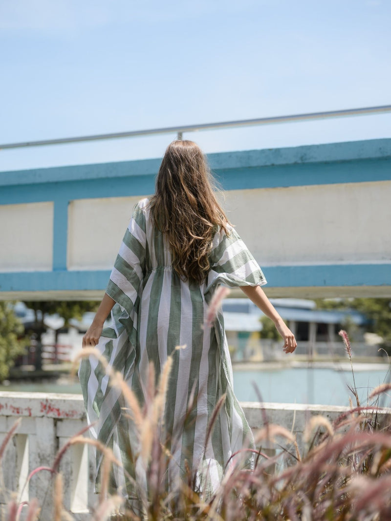 Striped Kaftan - Celadon/White