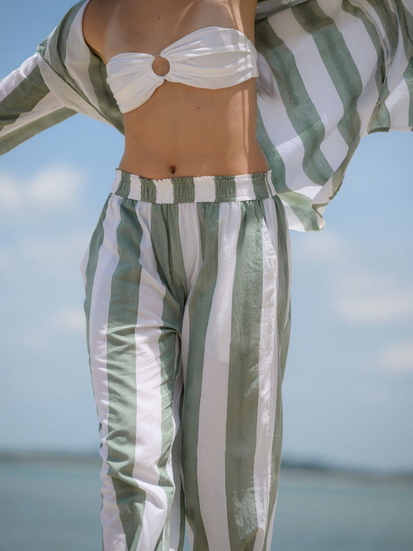 Striped Long Sleeve Shirt - Celadon/White