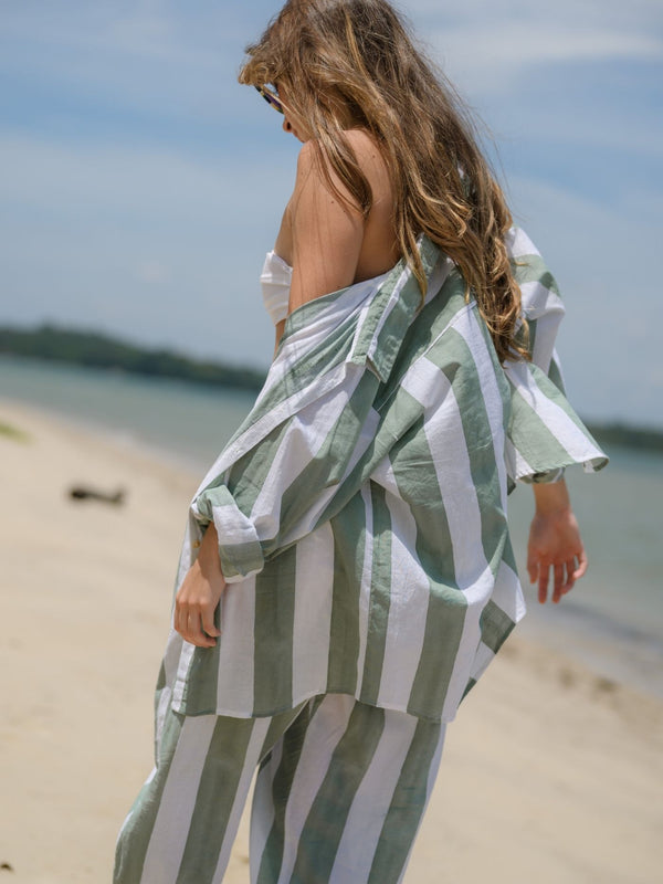 Striped Long Sleeve Shirt - Celadon/White