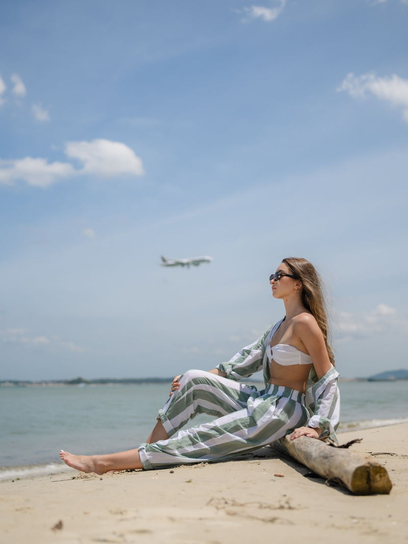 Striped Long Sleeve Shirt - Celadon/White