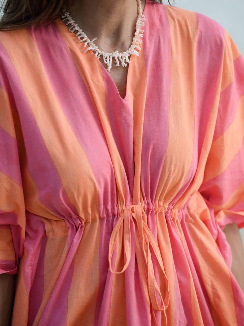 Striped Kaftan - Mandarin/Raspberry