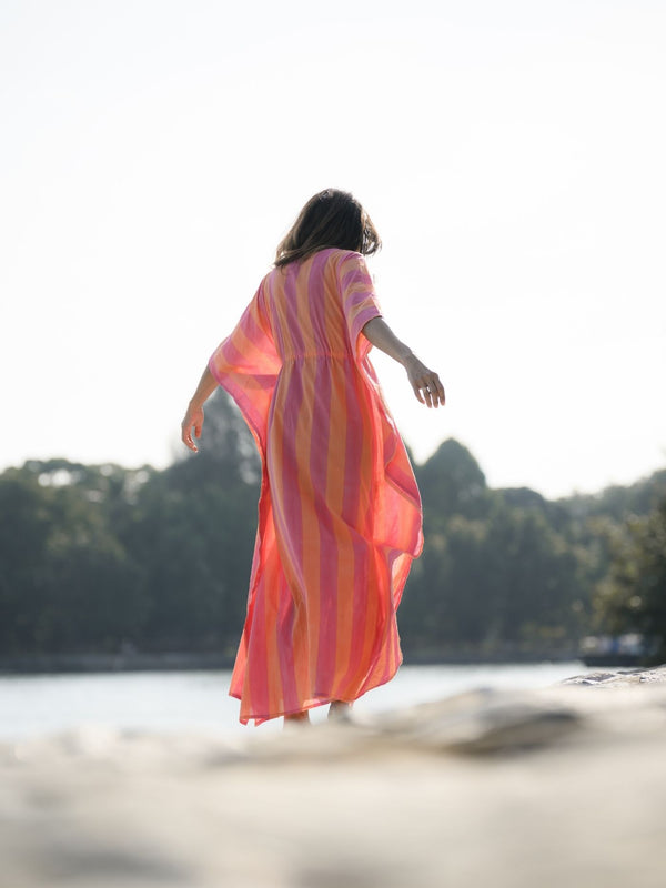 Striped Kaftan - Mandarin/Raspberry