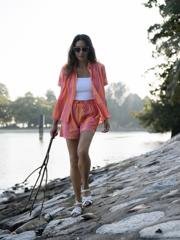 Striped Shorts - Mandarin/Raspberry