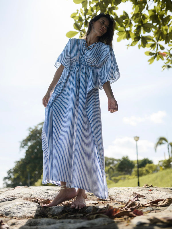 Striped Kaftan - Navy/White