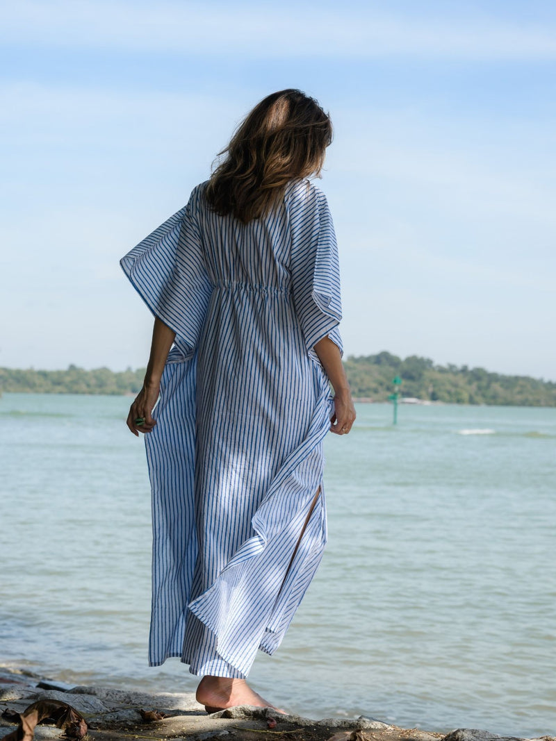 Striped Kaftan - Navy/White