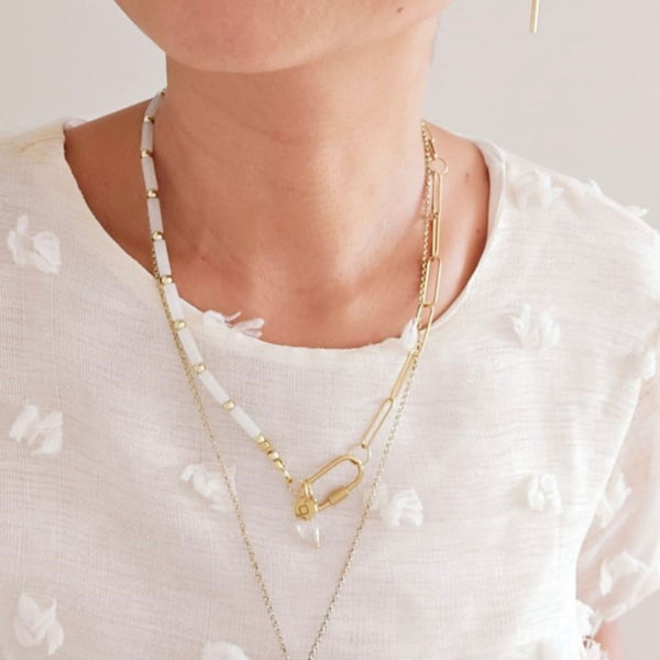 Necklace White Jade and Chain