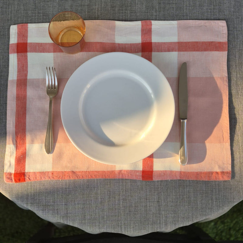 Set of 4 Linen  Placemats - Red Grid